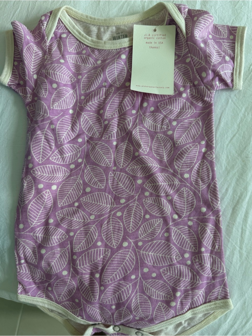 Organic Cotton Purple Leaf Print Short Sleeve Baby Bodysuit